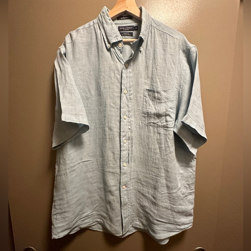 Blue Italian linen shirt sleeve button up